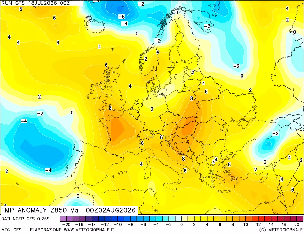 mappa 850 hPa Temp Anomaly vs Cli.No 1981-2010