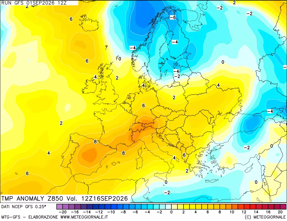 mappa 850 hPa Temp Anomaly vs Cli.No 1981-2010