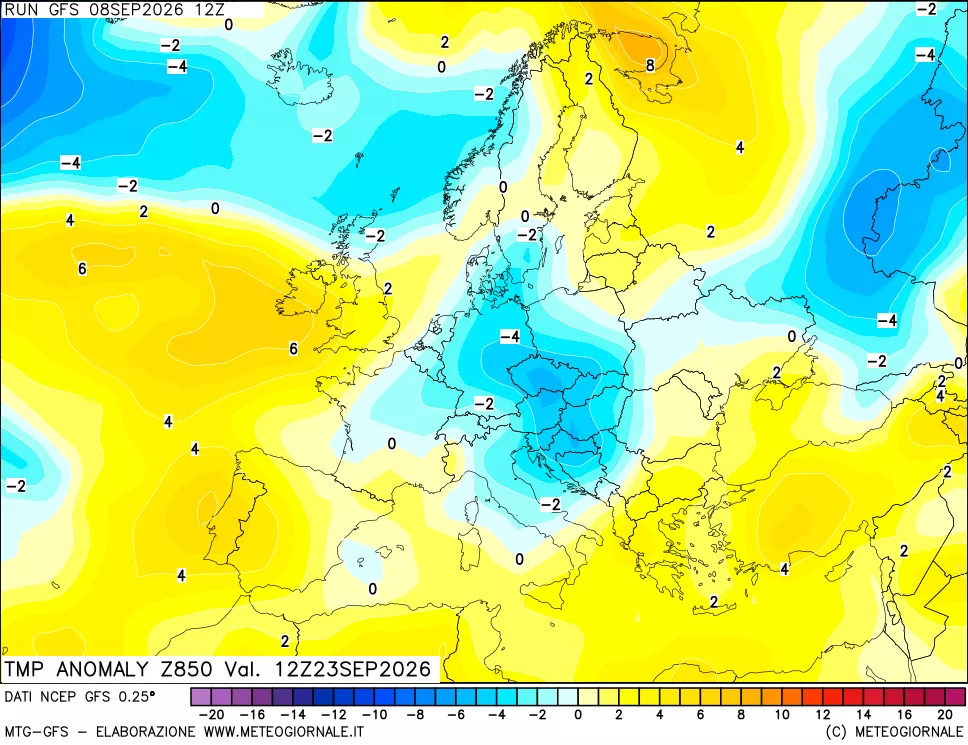 mappa 850 hPa Temp Anomaly vs Cli.No 1981-2010
