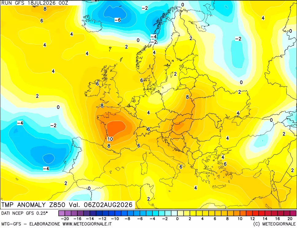 mappa 850 hPa Temp Anomaly vs Cli.No 1981-2010