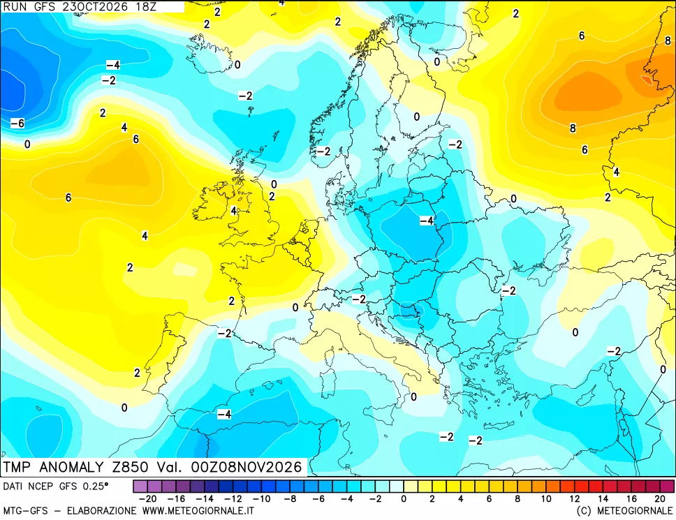 mappa 850 hPa Temp Anomaly vs Cli.No 1981-2010