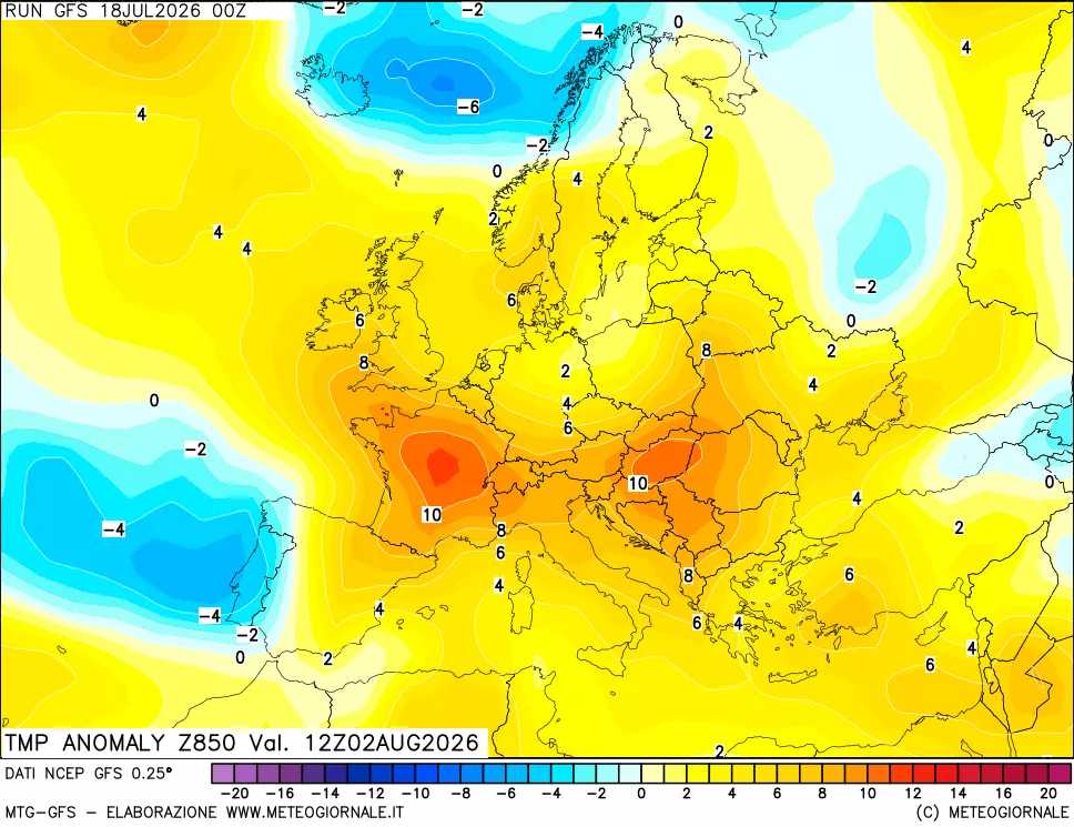 mappa 850 hPa Temp Anomaly vs Cli.No 1981-2010