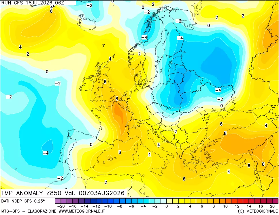 mappa 850 hPa Temp Anomaly vs Cli.No 1981-2010