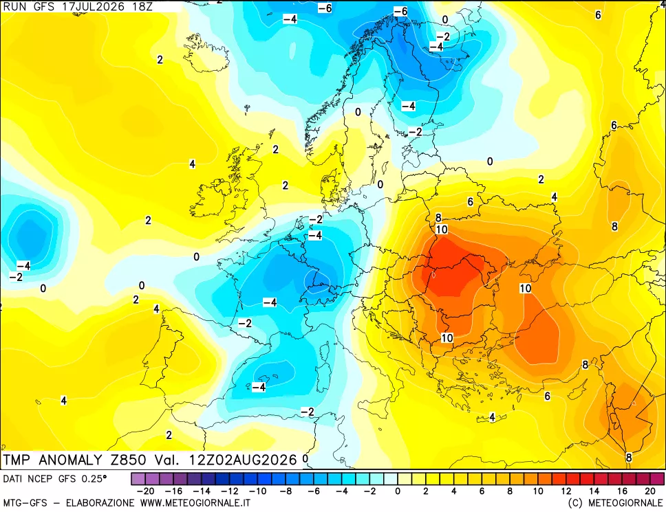 mappa 850 hPa Temp Anomaly vs Cli.No 1981-2010