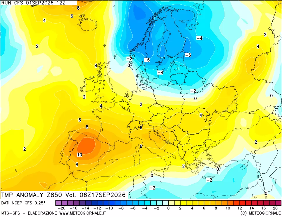 mappa 850 hPa Temp Anomaly vs Cli.No 1981-2010