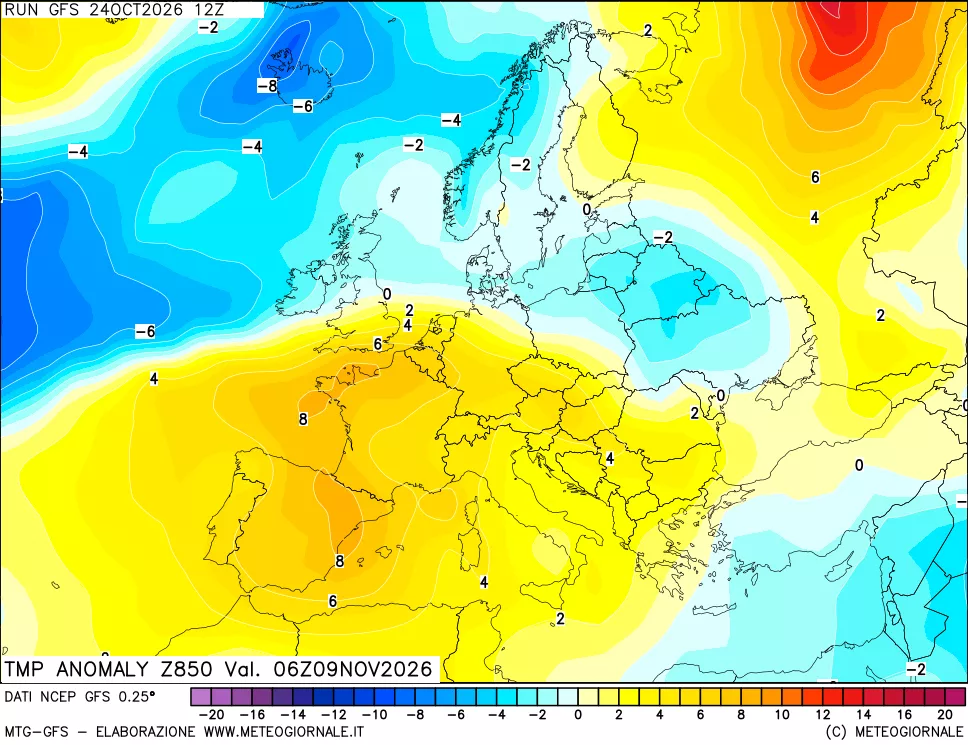 mappa 850 hPa Temp Anomaly vs Cli.No 1981-2010