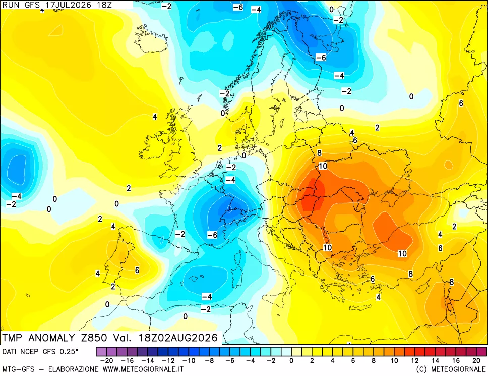 mappa 850 hPa Temp Anomaly vs Cli.No 1981-2010