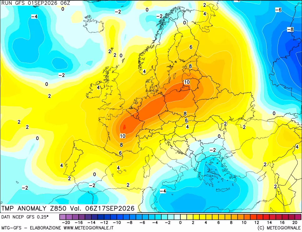 mappa 850 hPa Temp Anomaly vs Cli.No 1981-2010