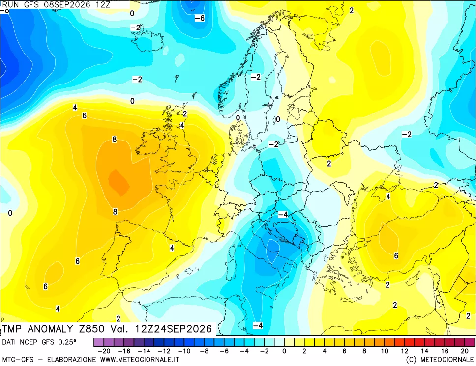mappa 850 hPa Temp Anomaly vs Cli.No 1981-2010
