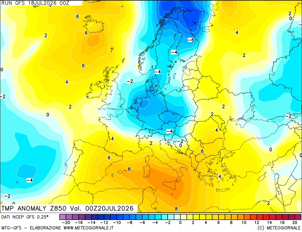 mappa 850 hPa Temp Anomaly vs Cli.No 1981-2010