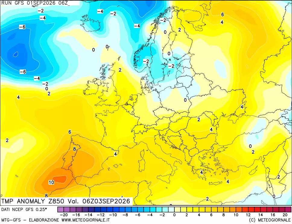 mappa 850 hPa Temp Anomaly vs Cli.No 1981-2010