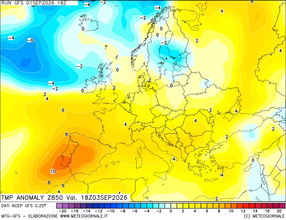 mappa 850 hPa Temp Anomaly vs Cli.No 1981-2010