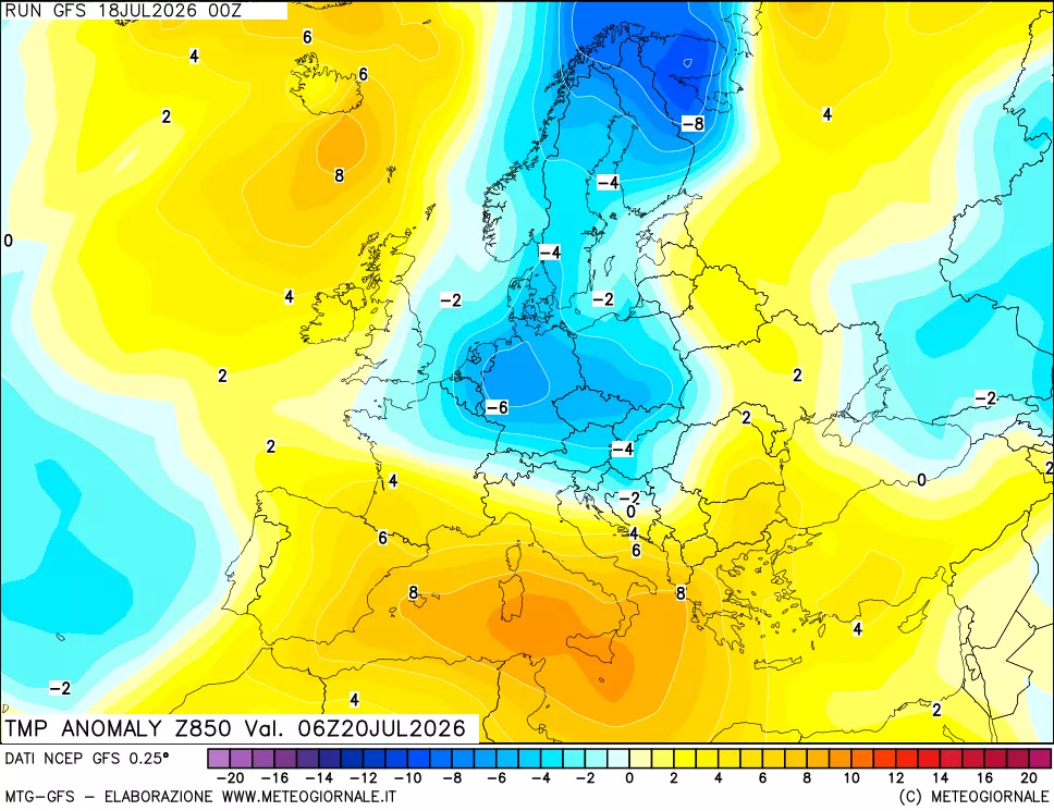 mappa 850 hPa Temp Anomaly vs Cli.No 1981-2010