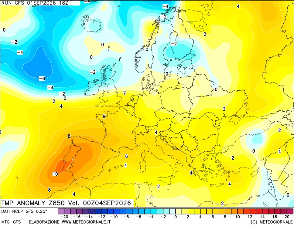 mappa 850 hPa Temp Anomaly vs Cli.No 1981-2010