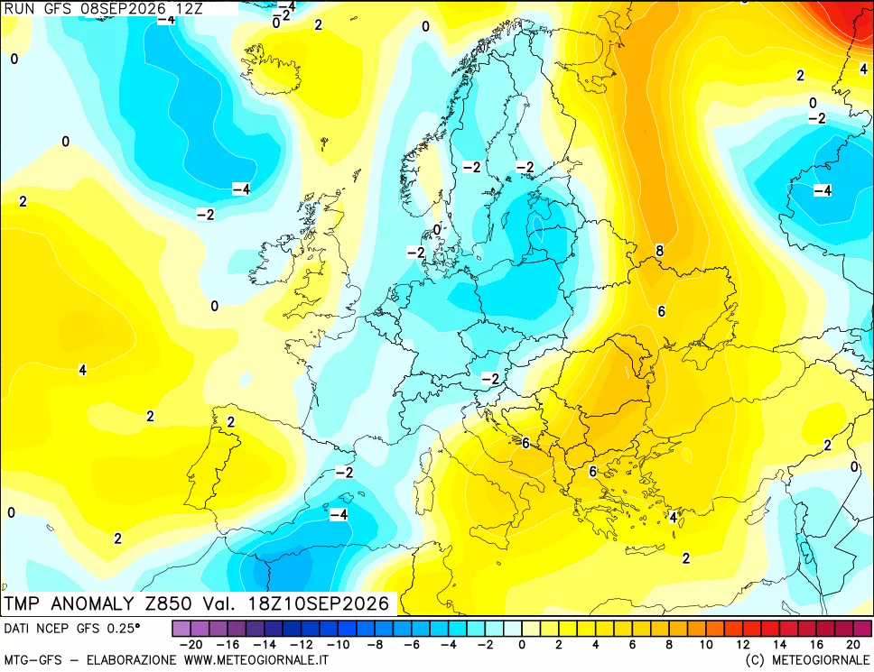 mappa 850 hPa Temp Anomaly vs Cli.No 1981-2010