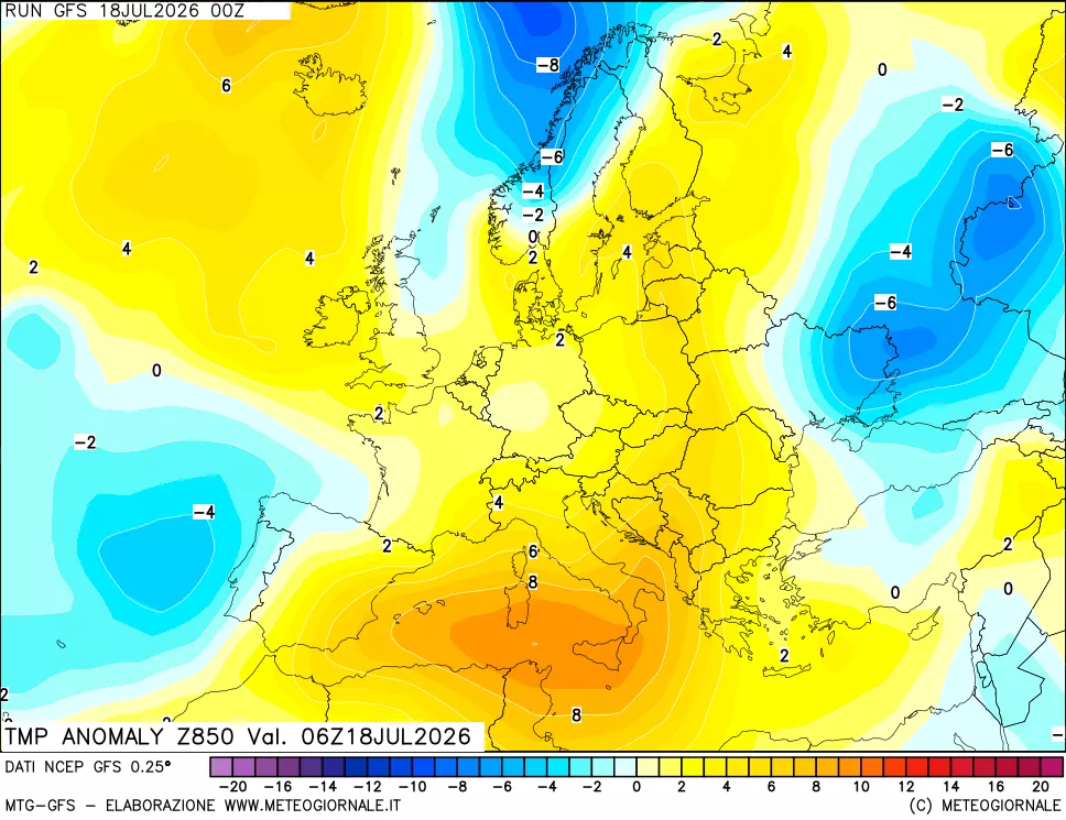 mappa 850 hPa Temp Anomaly vs Cli.No 1981-2010