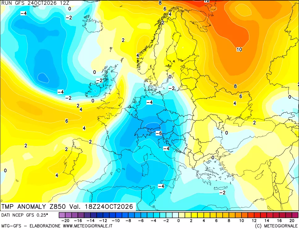 mappa 850 hPa Temp Anomaly vs Cli.No 1981-2010