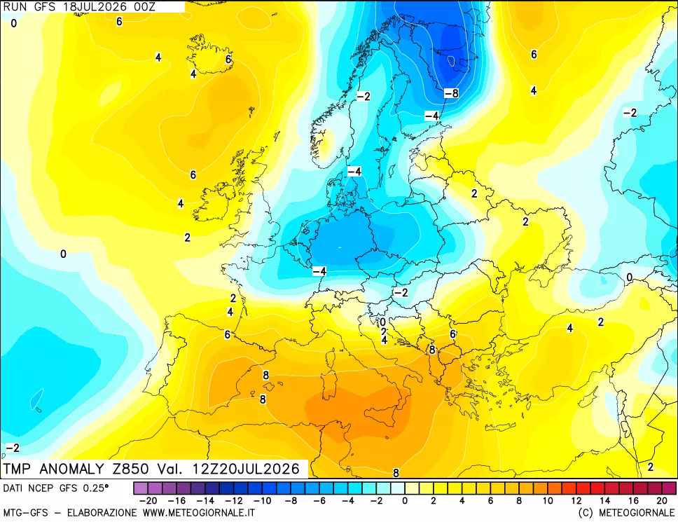 mappa 850 hPa Temp Anomaly vs Cli.No 1981-2010