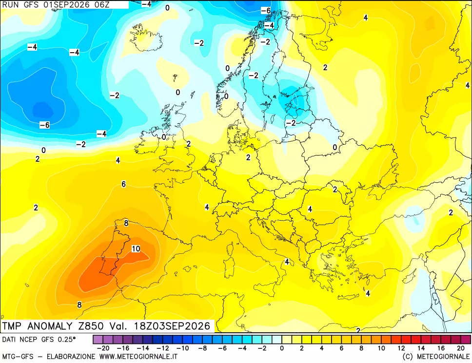 mappa 850 hPa Temp Anomaly vs Cli.No 1981-2010