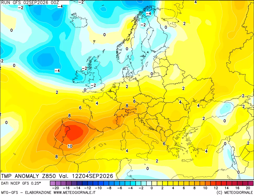 mappa 850 hPa Temp Anomaly vs Cli.No 1981-2010