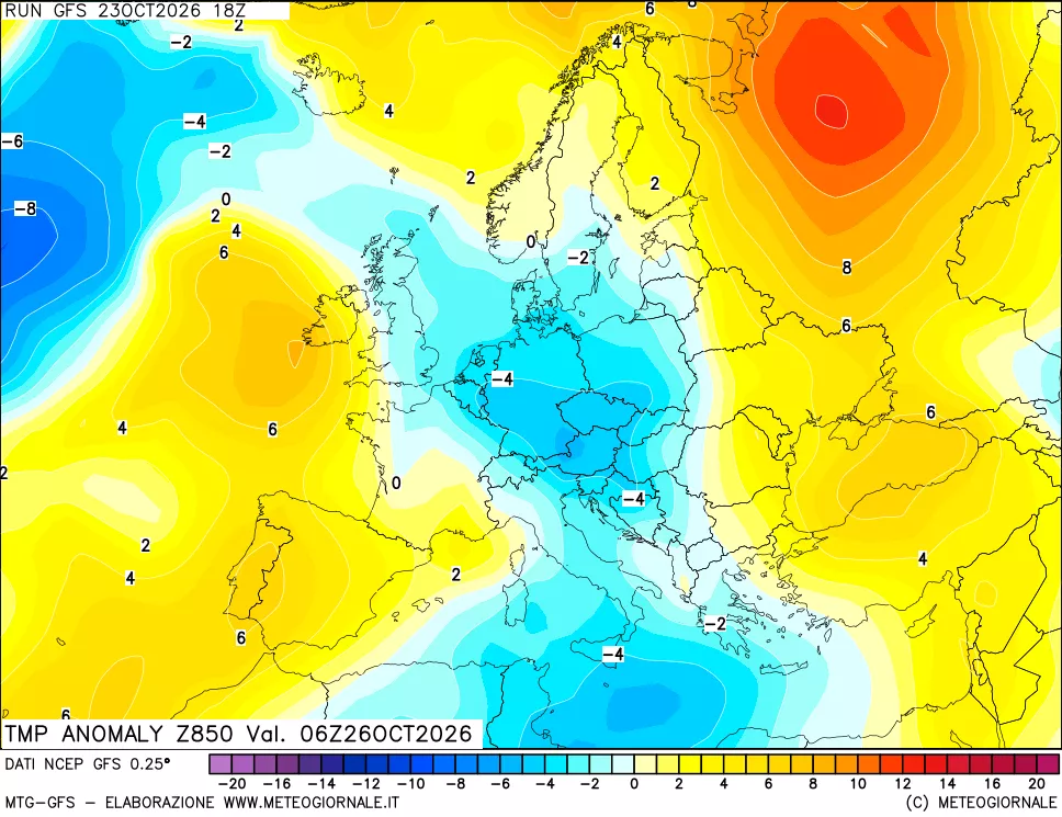 mappa 850 hPa Temp Anomaly vs Cli.No 1981-2010