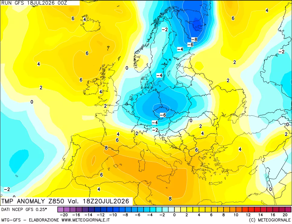 mappa 850 hPa Temp Anomaly vs Cli.No 1981-2010