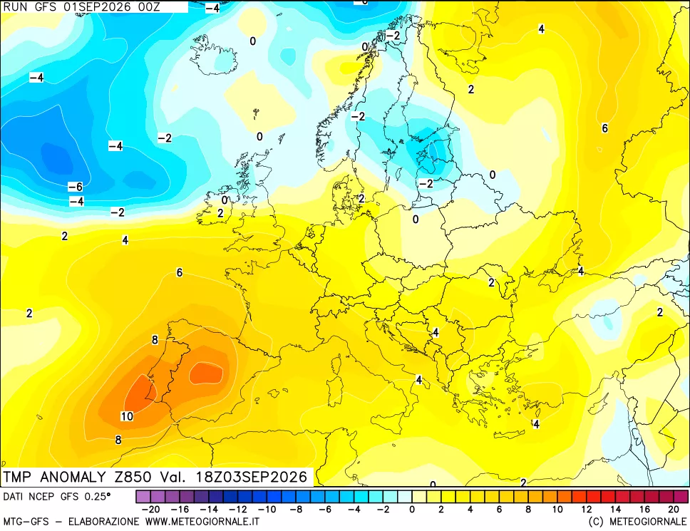 mappa 850 hPa Temp Anomaly vs Cli.No 1981-2010
