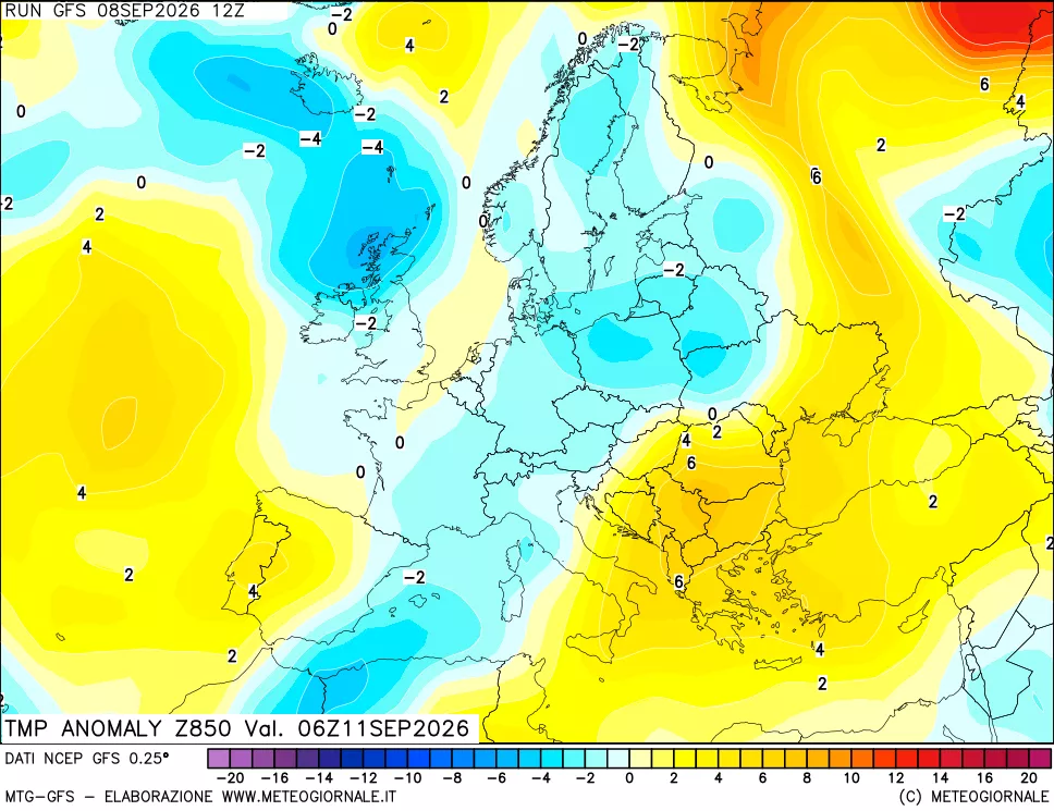 mappa 850 hPa Temp Anomaly vs Cli.No 1981-2010