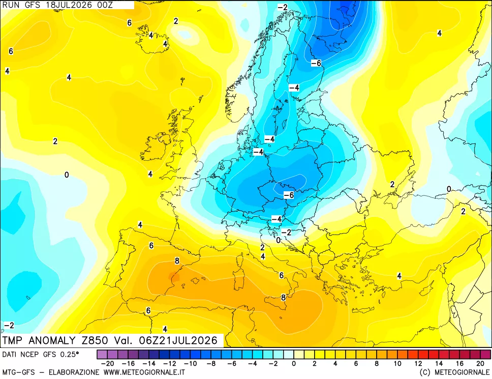 mappa 850 hPa Temp Anomaly vs Cli.No 1981-2010