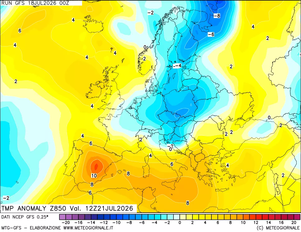 mappa 850 hPa Temp Anomaly vs Cli.No 1981-2010