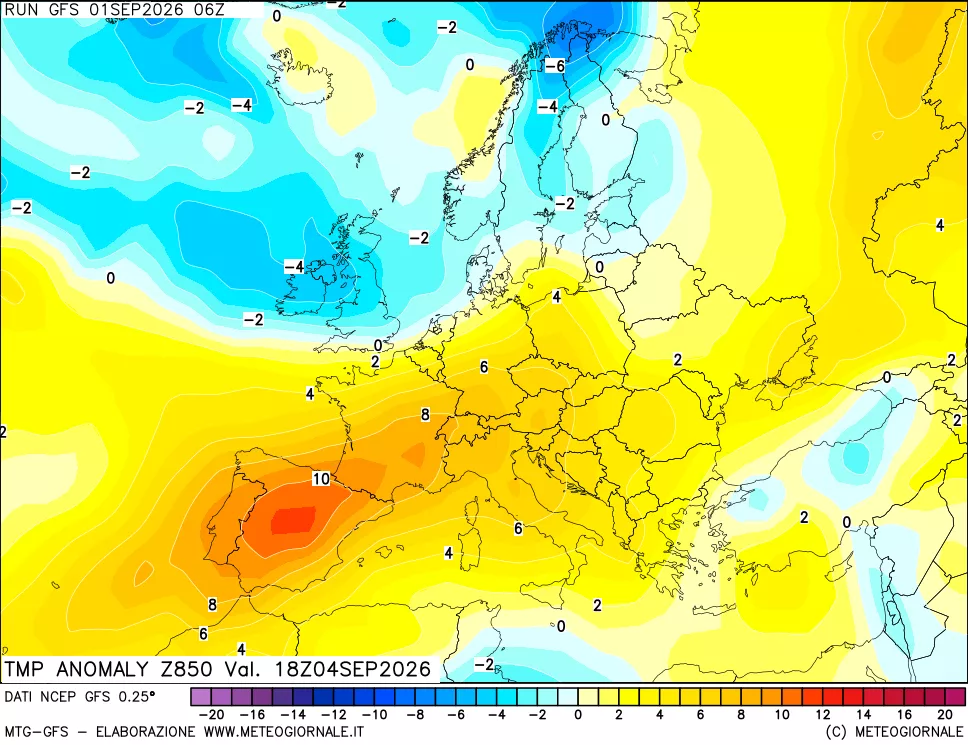 mappa 850 hPa Temp Anomaly vs Cli.No 1981-2010