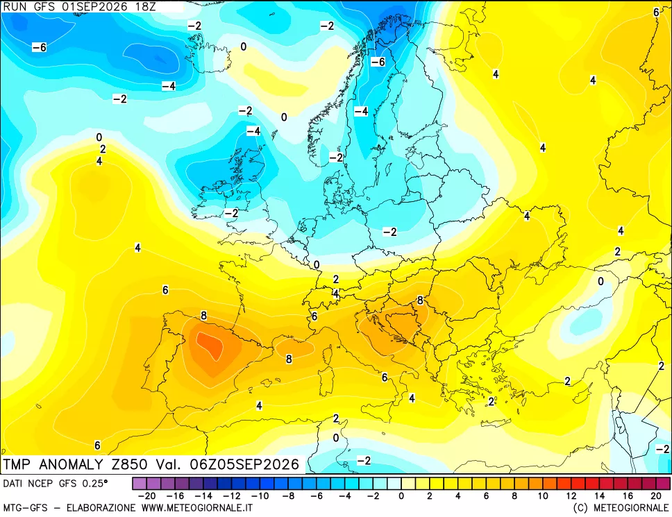 mappa 850 hPa Temp Anomaly vs Cli.No 1981-2010