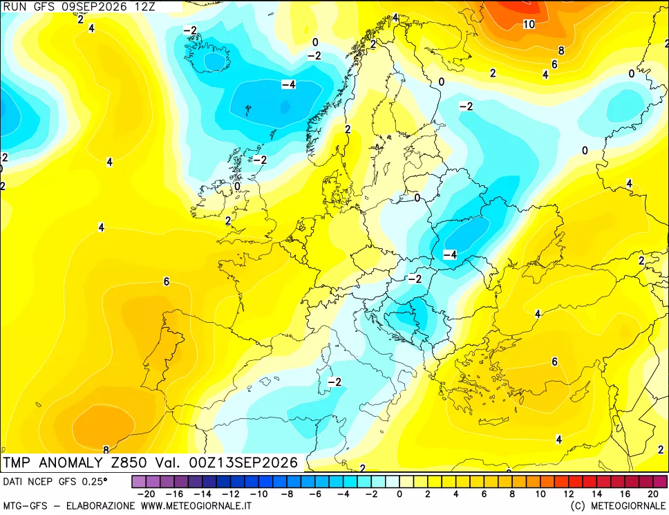 mappa 850 hPa Temp Anomaly vs Cli.No 1981-2010