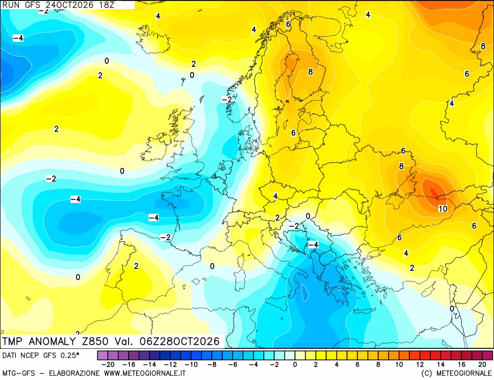mappa 850 hPa Temp Anomaly vs Cli.No 1981-2010