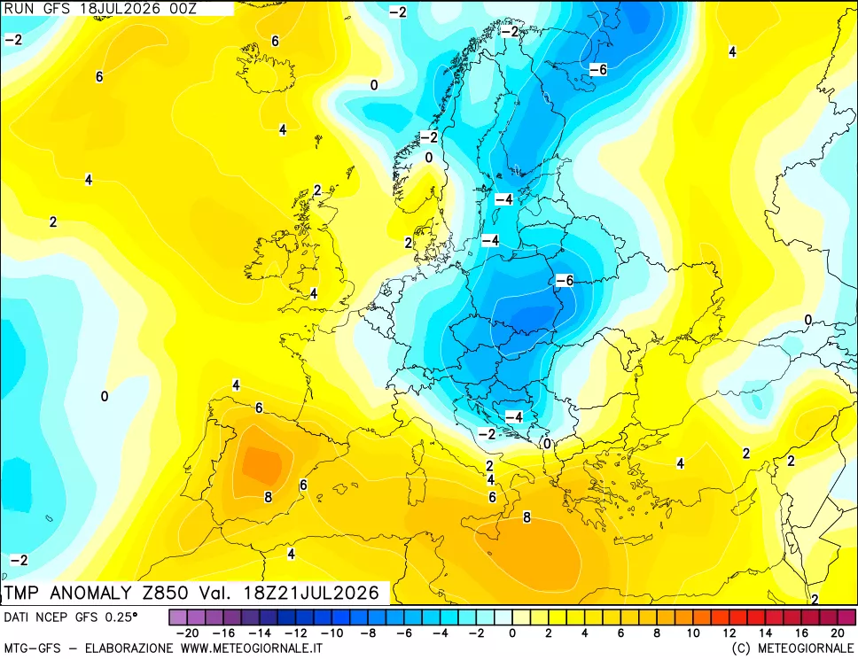 mappa 850 hPa Temp Anomaly vs Cli.No 1981-2010