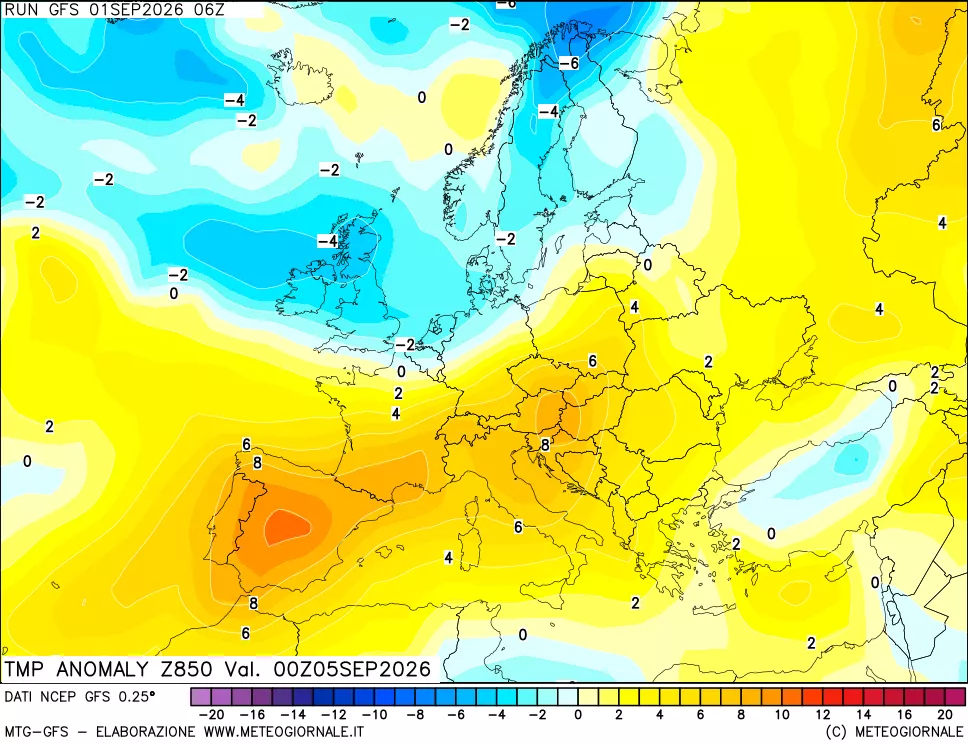 mappa 850 hPa Temp Anomaly vs Cli.No 1981-2010
