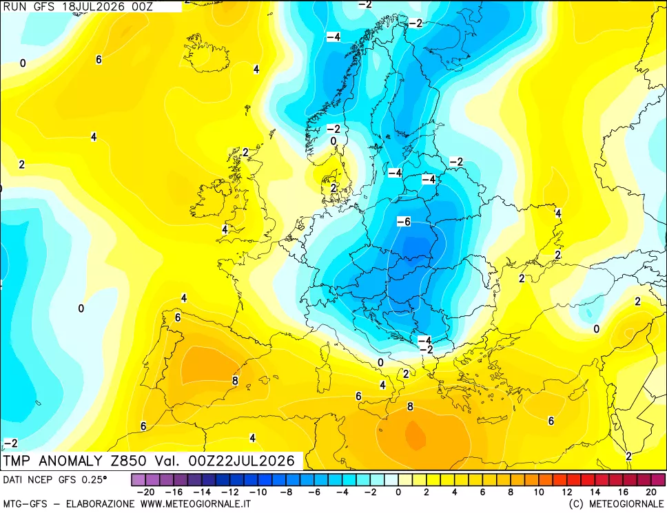 mappa 850 hPa Temp Anomaly vs Cli.No 1981-2010
