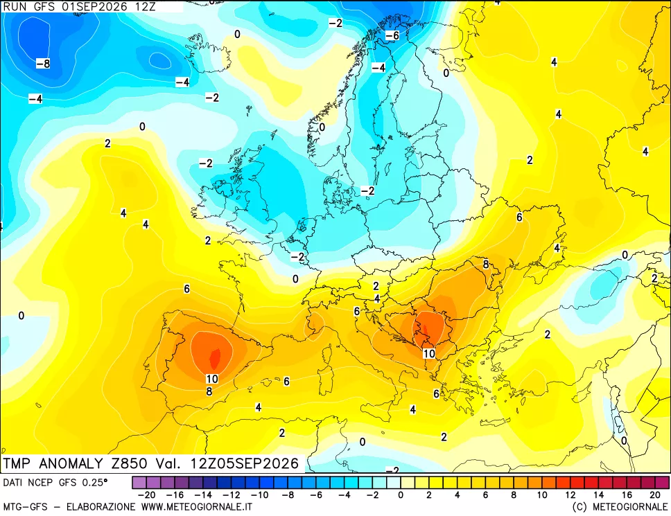 mappa 850 hPa Temp Anomaly vs Cli.No 1981-2010