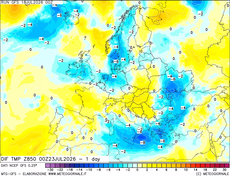 mappa 850 hPA Dif. Temp -24 ore