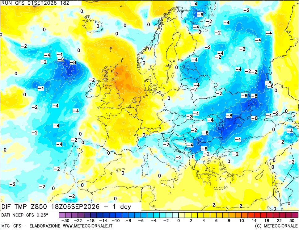 mappa 850 hPA Dif. Temp -24 ore