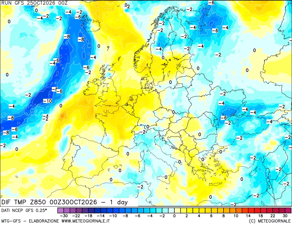 mappa 850 hPA Dif. Temp -24 ore