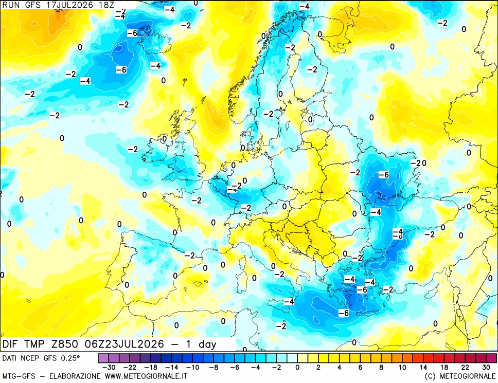 mappa 850 hPA Dif. Temp -24 ore