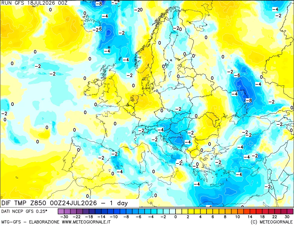 mappa 850 hPA Dif. Temp -24 ore