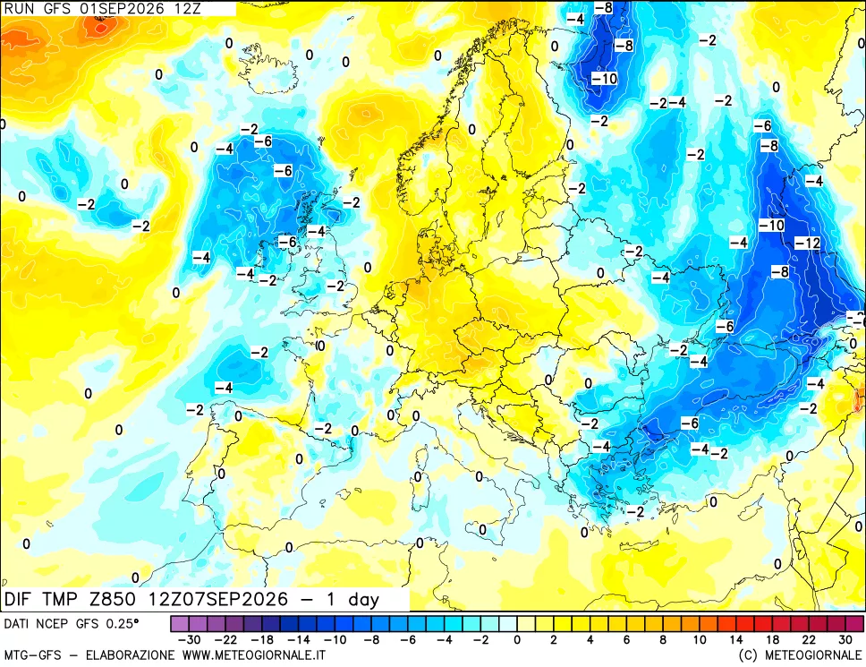 mappa 850 hPA Dif. Temp -24 ore