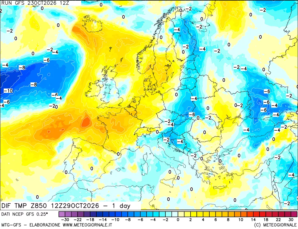mappa 850 hPA Dif. Temp -24 ore