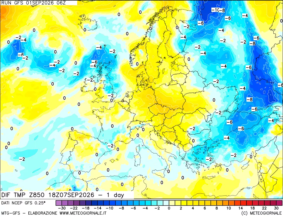mappa 850 hPA Dif. Temp -24 ore