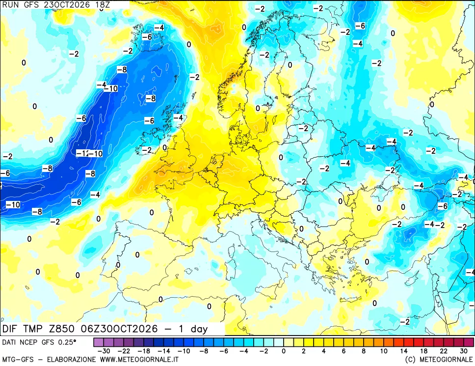 mappa 850 hPA Dif. Temp -24 ore