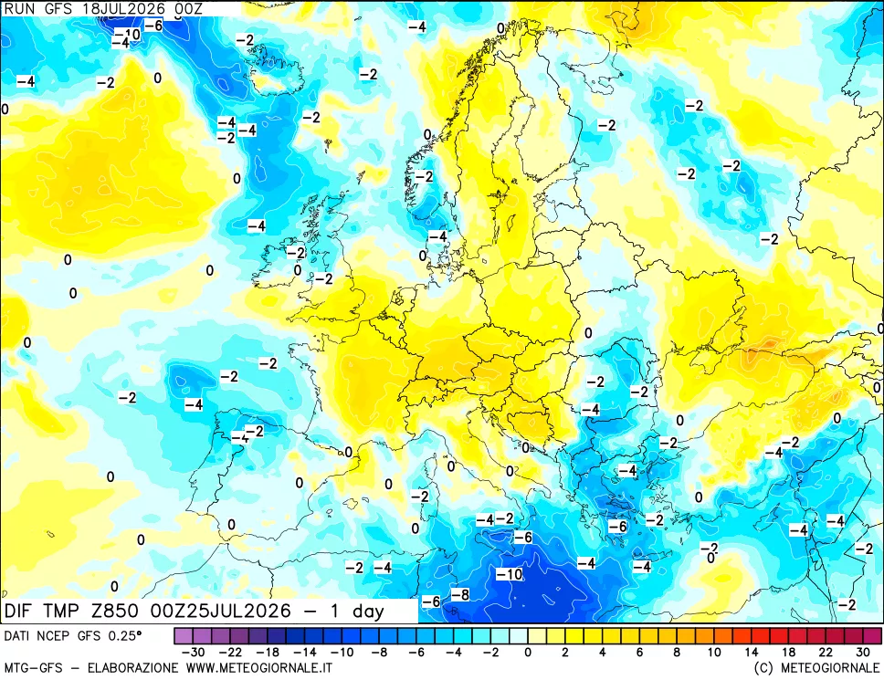 mappa 850 hPA Dif. Temp -24 ore