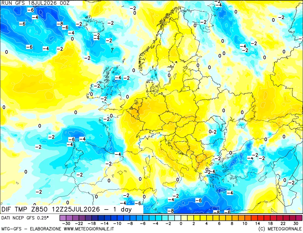 mappa 850 hPA Dif. Temp -24 ore