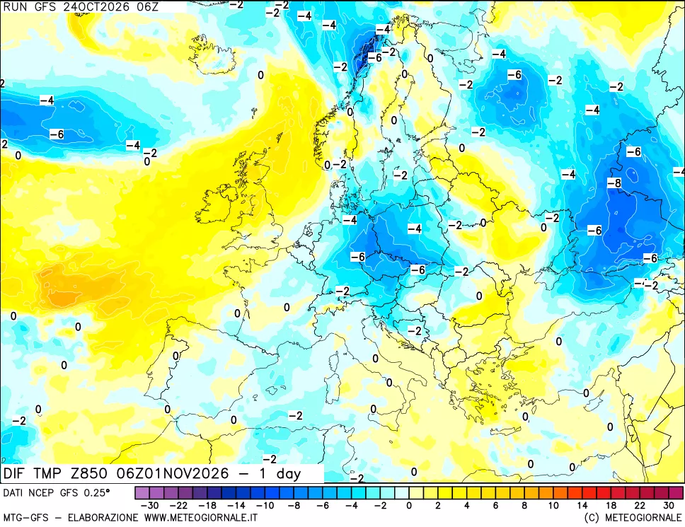 mappa 850 hPA Dif. Temp -24 ore
